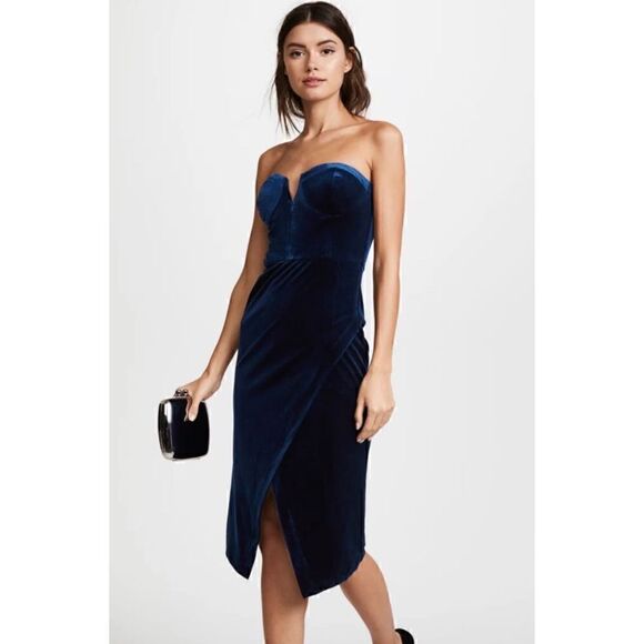 Yumi Kim Velvet Allure Strapless Dress in Navy - Picture 1 of 11